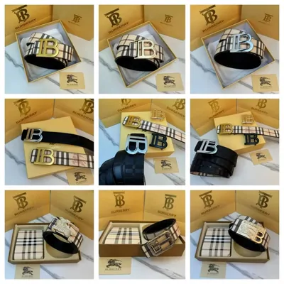 Burberry check belt coiled on a table